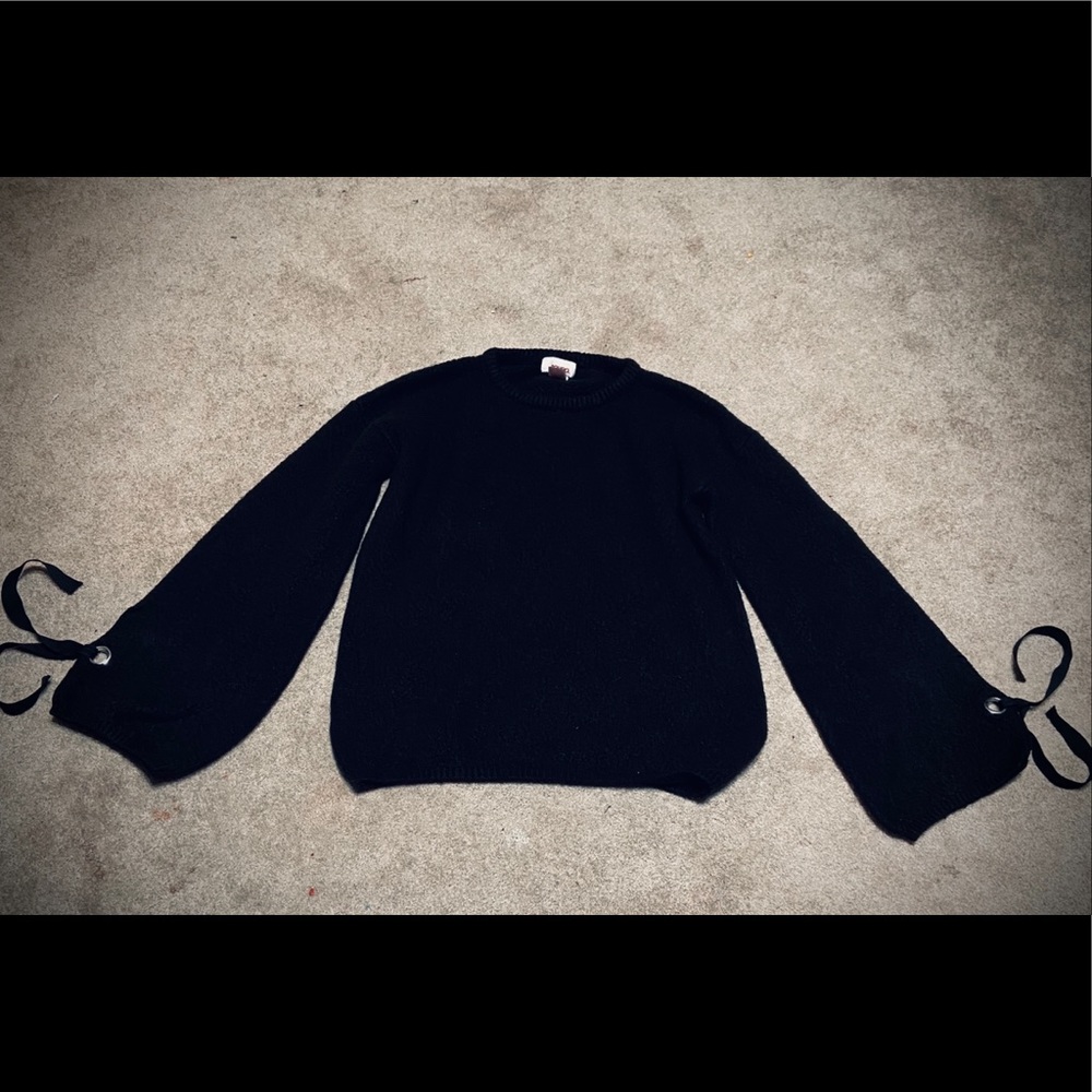 Bongo Charcoal Black Sweater w/ Ribbon Sleeves